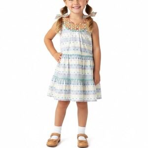 MATILDA JANE Happy & Free Dotted Sky Dress SZ 6 Blue Stripe Swiss Dot Artsy Boho
